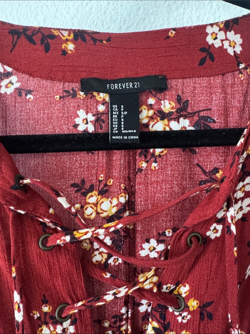 Forever 21 Rust Red Floral Lace-Up Top - Picture 2 of 5